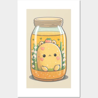 Honey Jar with a lovely teddy bear and plants Posters and Art